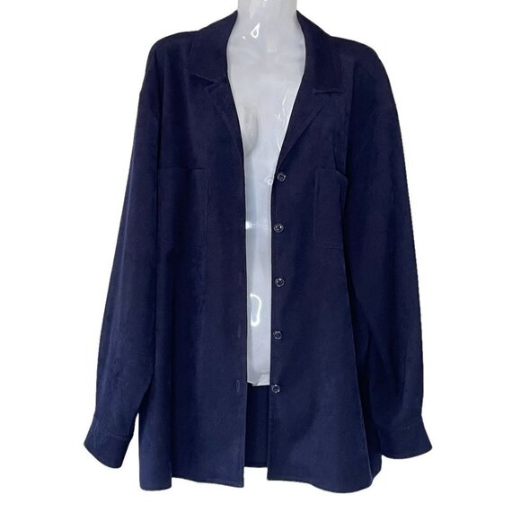 Talbots Corduroy Boyfriend Shirt Jacket Deep Navy Stretch Soft Brushed  Size L - Picture 1 of 10